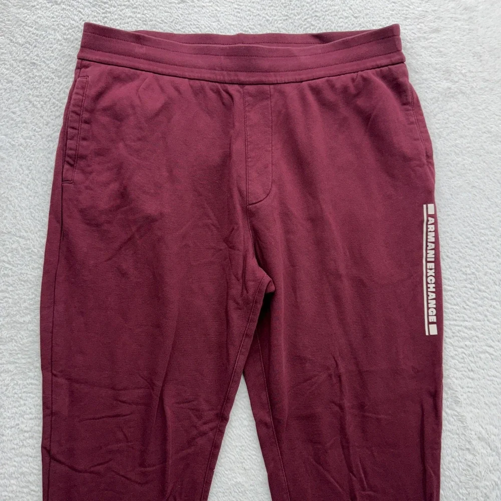 Armani Exchange Mens Burgundy Logo Joggers Sweatpants XM001266 Size L‎